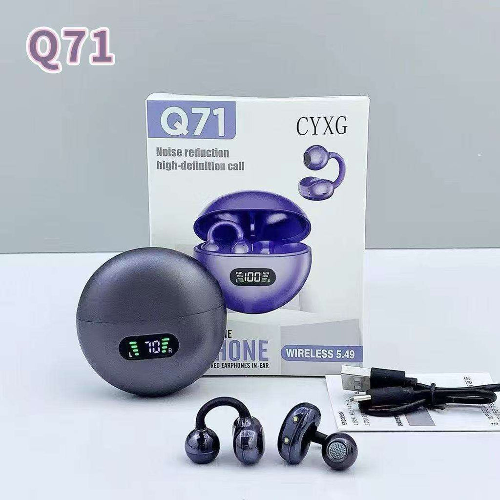 Q71 True Wireless Open-Ear / Ear Clip Earbuds – Digital LED Display, HD Stereo Sound, Noise Reduction Call Feature, 30mAh Earbud & 180mAh Charging Case for Sports & Daily Use