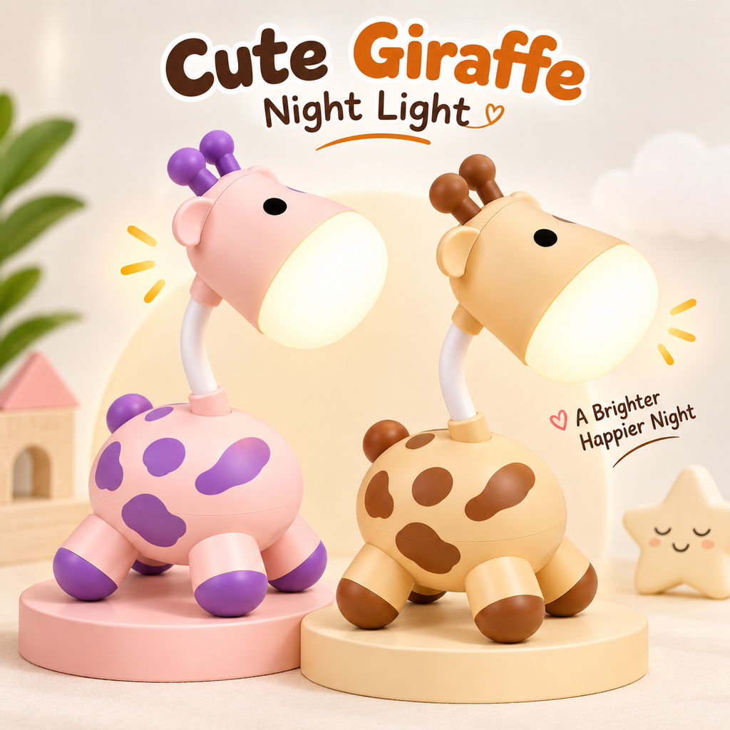 Cute Giraffe Night Light & Desk Lamp – Flexible Gooseneck Rechargeable LED Reading Lamp with Micro-USB Charging for Kids Room & Bedside Decor