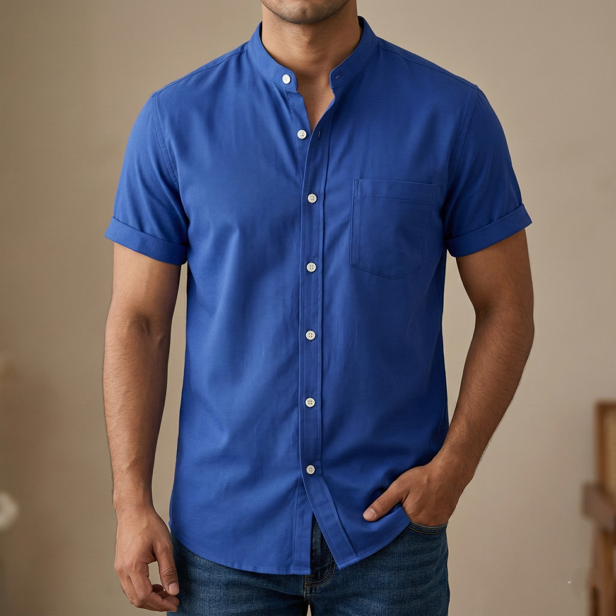 Fashionable half-sleeve shirt for men ( petrol)
