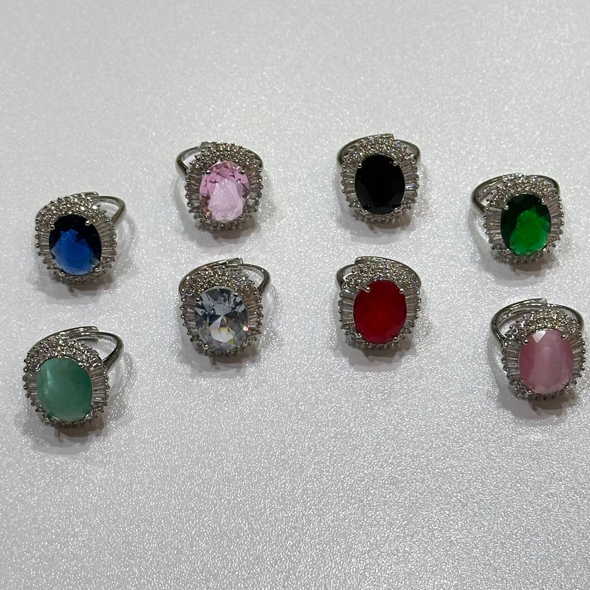 Elegant Crystal Stone Ring Set – 8 Color Variants