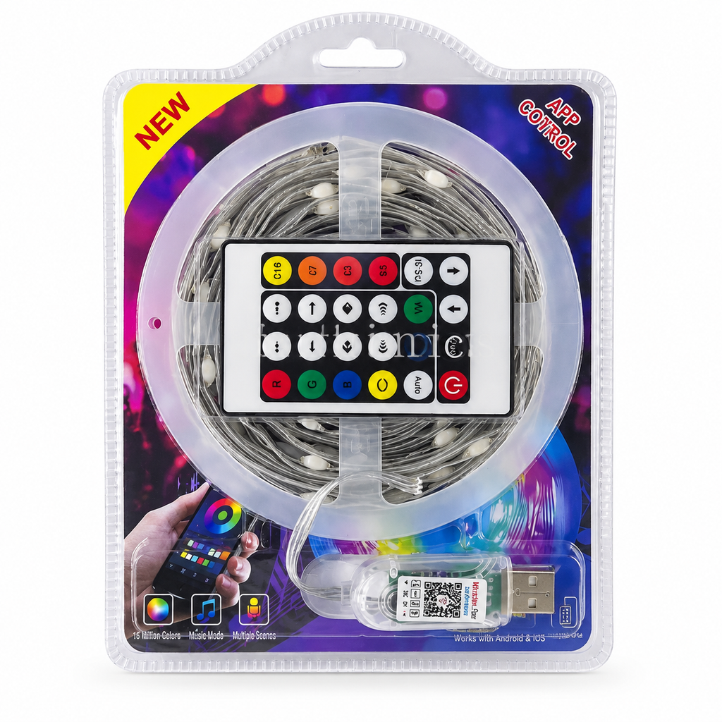 10M RGB Music LED Fairy String Light – USB Powered Flexible Color-Changing Copper Wire Light with Remote Control & Smart Bluetooth App Connectivity