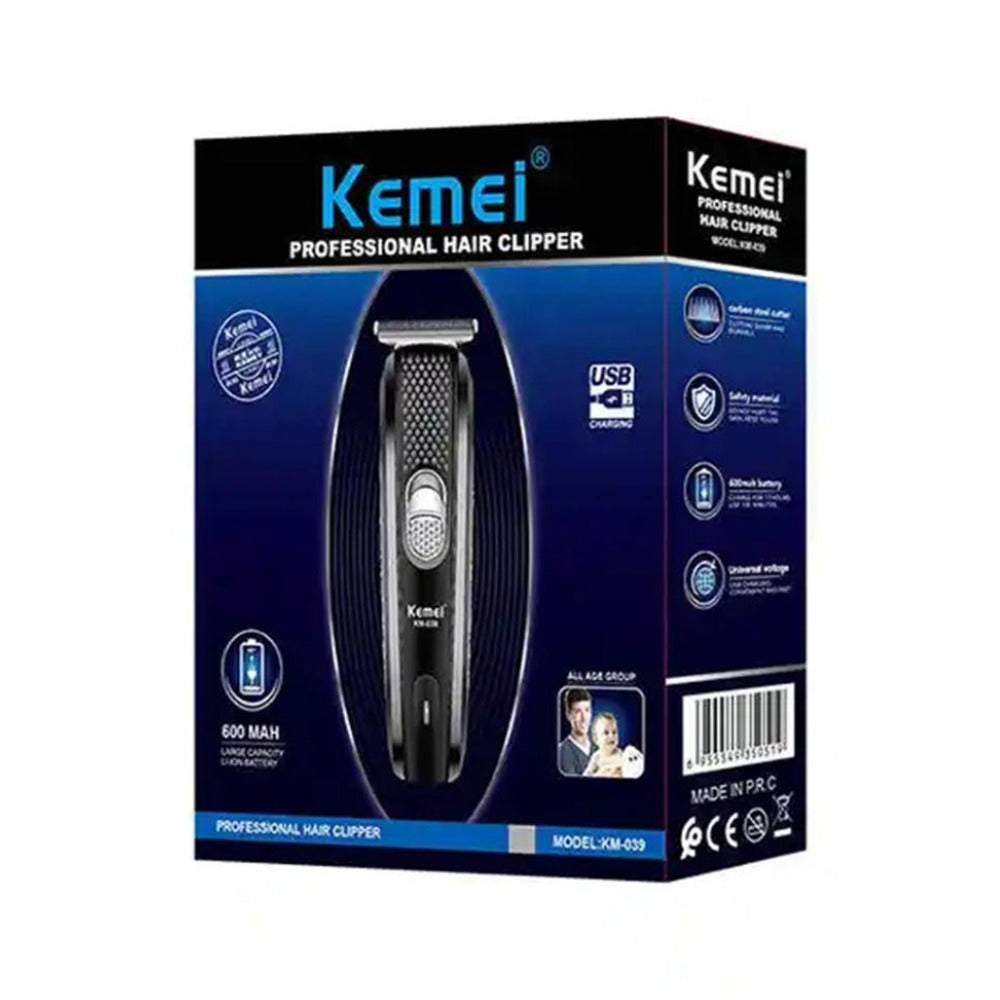 Kemei KM-039 Professional Hair Clipper & Beard Trimmer – Cordless USB Rechargeable Grooming Kit with Stainless Steel Blades, 130-Min Run Time & 3 Guide Combs