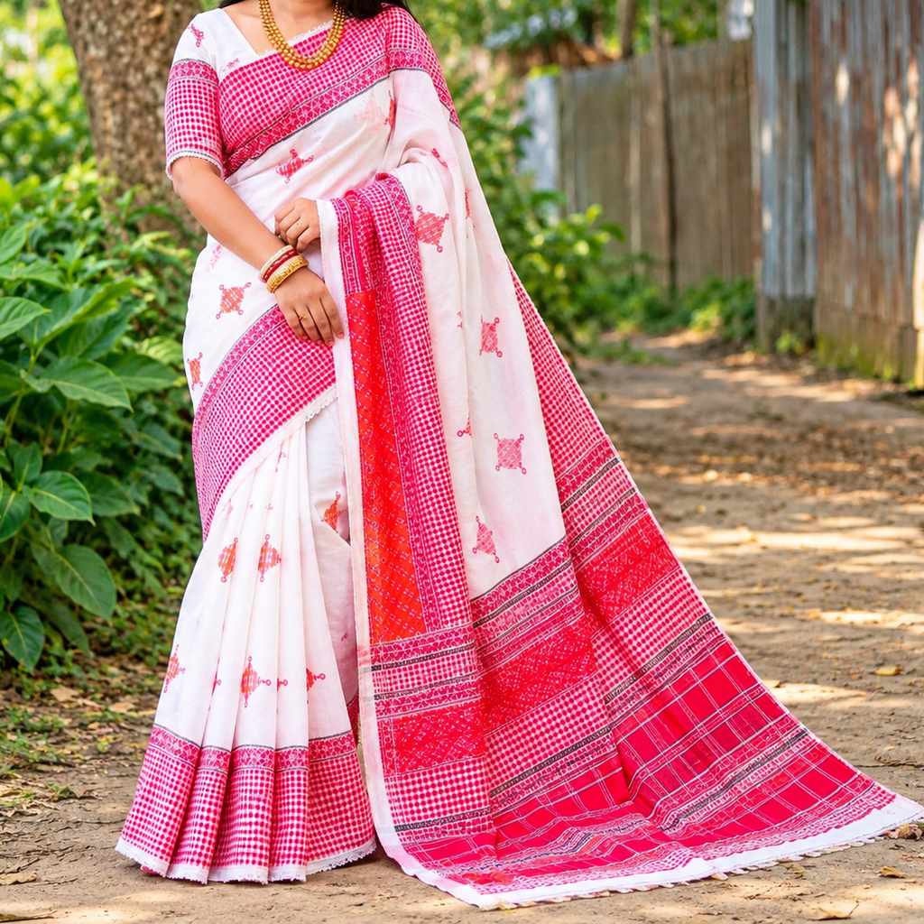 Special Puja Collection: Viral Gamcha-Print Saree