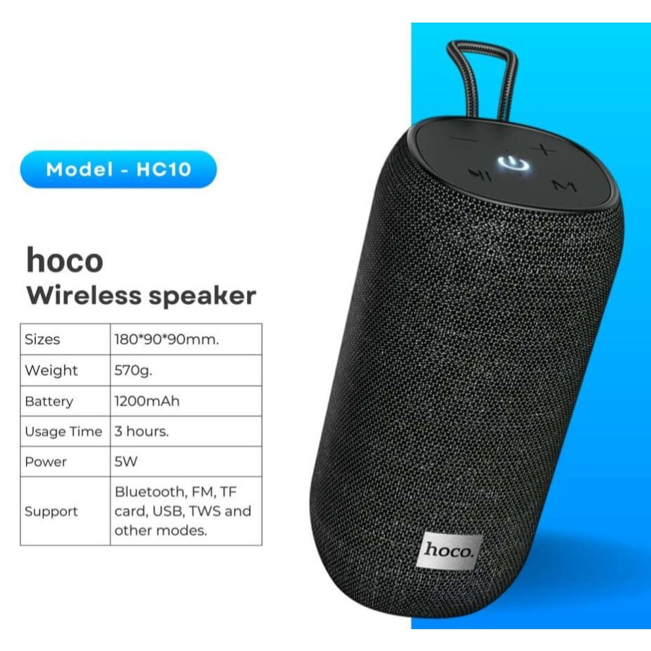 Hoco HC10 Portable Wireless Bluetooth Speaker – 5W Clear Sound, Bluetooth 5.0, 1200mAh Battery, TWS, FM, USB & TF Card Support