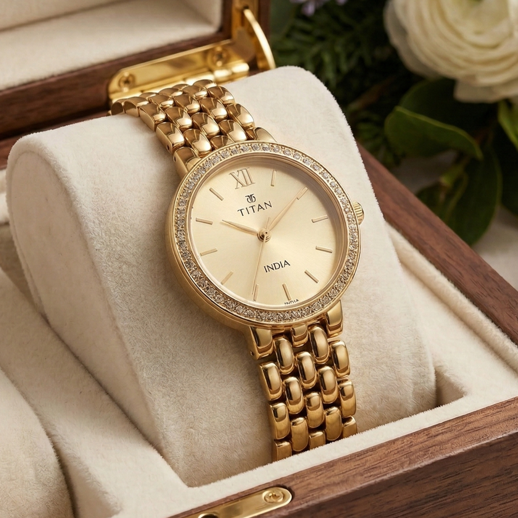 Titan Two-Tone Crystal Roman Dial Men's Watch – Quartz Analog Movement, 3ATM Water Resistant, Scratch-Resistant Mineral Glass, Stainless Steel Strap with Free Chain Cutter & Gift Box
