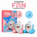 2-in-1 Cute Cartoon/Astronaut Alarm Clock with USB Rechargeable Mini Fan | Silent Desk Fan & Clock Combo for Kids Study Table & Office Decor