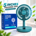HCZ21 5-Inch Rechargeable Folding Fan (Green) – Portable Telescopic Desk Fan with 2000mAh Battery, 1.5-4 Hours Backup, Micro USB Charging & Compact Design