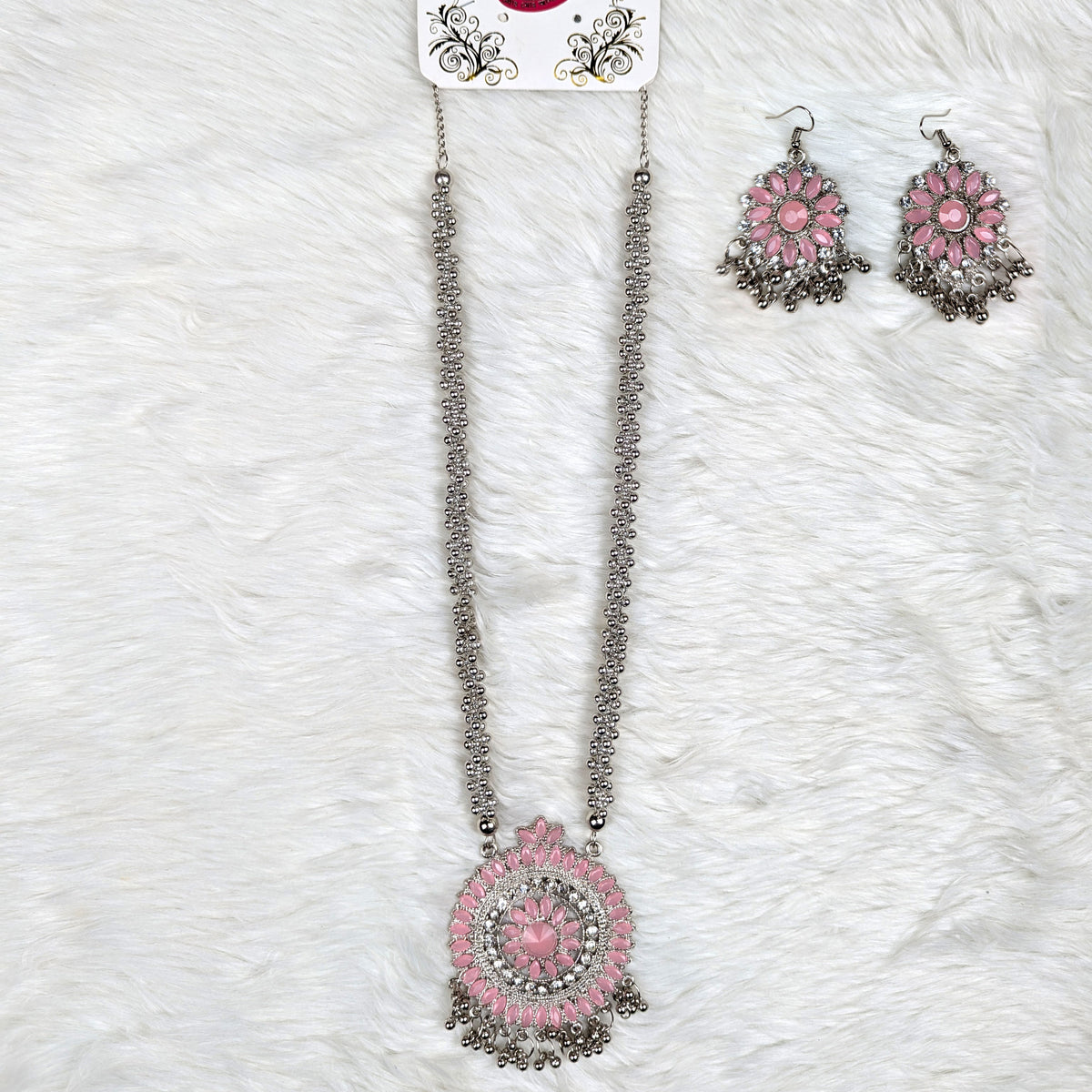 Antique Oxidized Necklace & Earrings Set – (Multiple Colors Available)