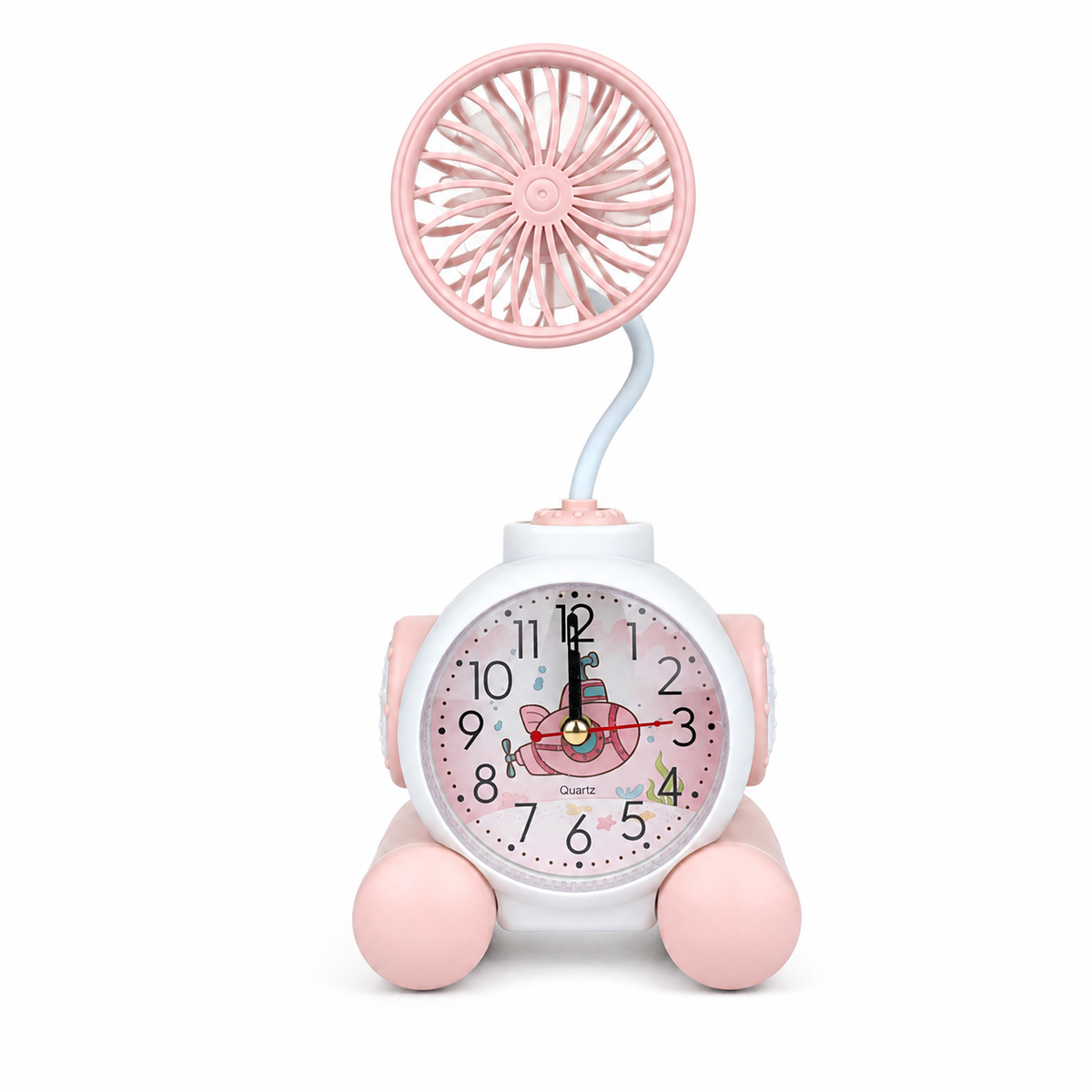 2-in-1 Cute Cartoon/Astronaut Alarm Clock with USB Rechargeable Mini Fan | Silent Desk Fan & Clock Combo for Kids Study Table & Office Decor