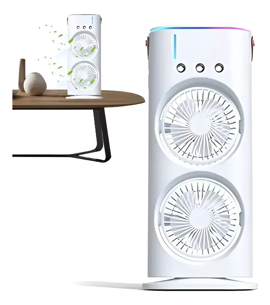 FADIUMS Rechargeable Portable Double-Ended Spray Fan with Humidifier – 600ml Water Tank, 3-Speed Cooling Fan, Built-in Multi-Color LED & USB Type-C Desktop Fan