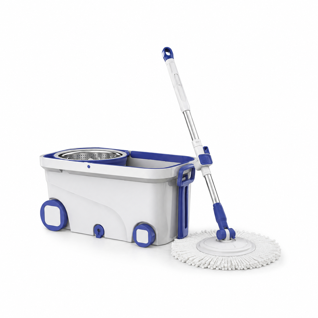 360-Degree Rotating Magic Spin Mop and Bucket Set with Wheels and Stainless Steel Dehydration Basket