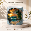 Tropical Beach Sunset Ceramic Mug – Premium Wraparound Design Coffee Mug with Sunset & Palm Trees, Microwave & Dishwasher Safe