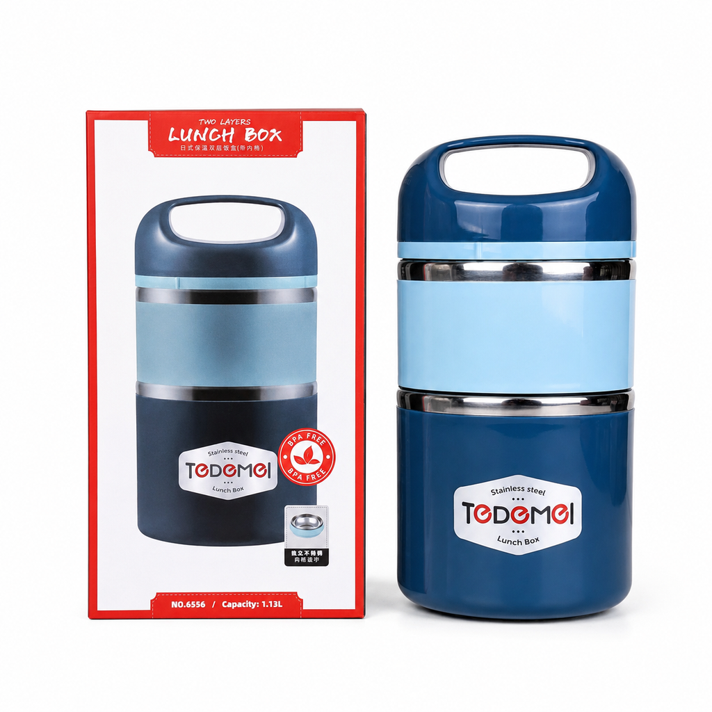 2.5 Layer 1.13L Stainless Steel Lunch Box – Leak-Proof, BPA-Free Airtight Tiffin Box with Handle for Office, School & Travel