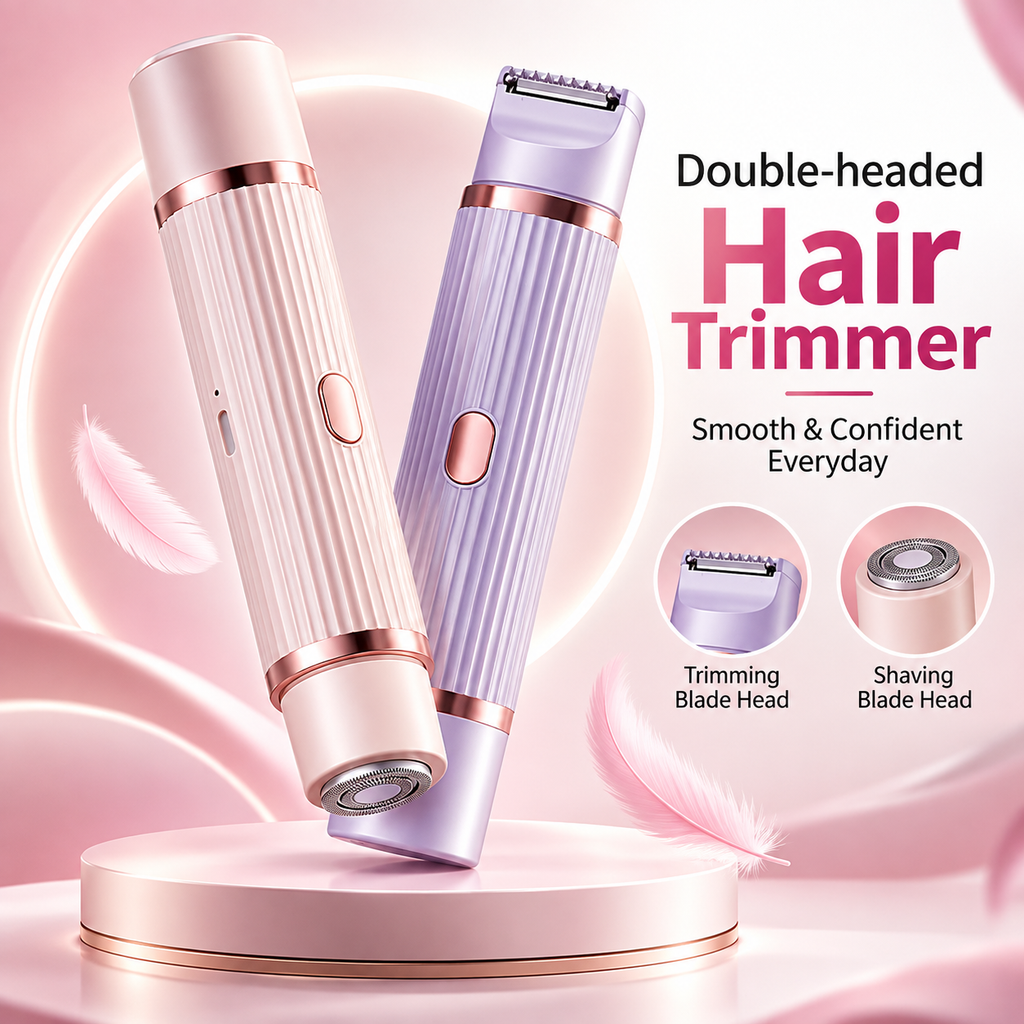 2-in-1 Multifunctional Women’s Electric Trimmer & Shaver – Painless Portable Facial, Body & Private Parts Hair Remover with USB Charging & Light Purple Design