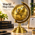 Golden 3D Rotating World Map Globe Decoration Showpiece – Modern Metal Gold Wash Finish Tabletop Ornament, Aesthetic Home & Office Decor, Luxury Travel Gift & Photography Prop