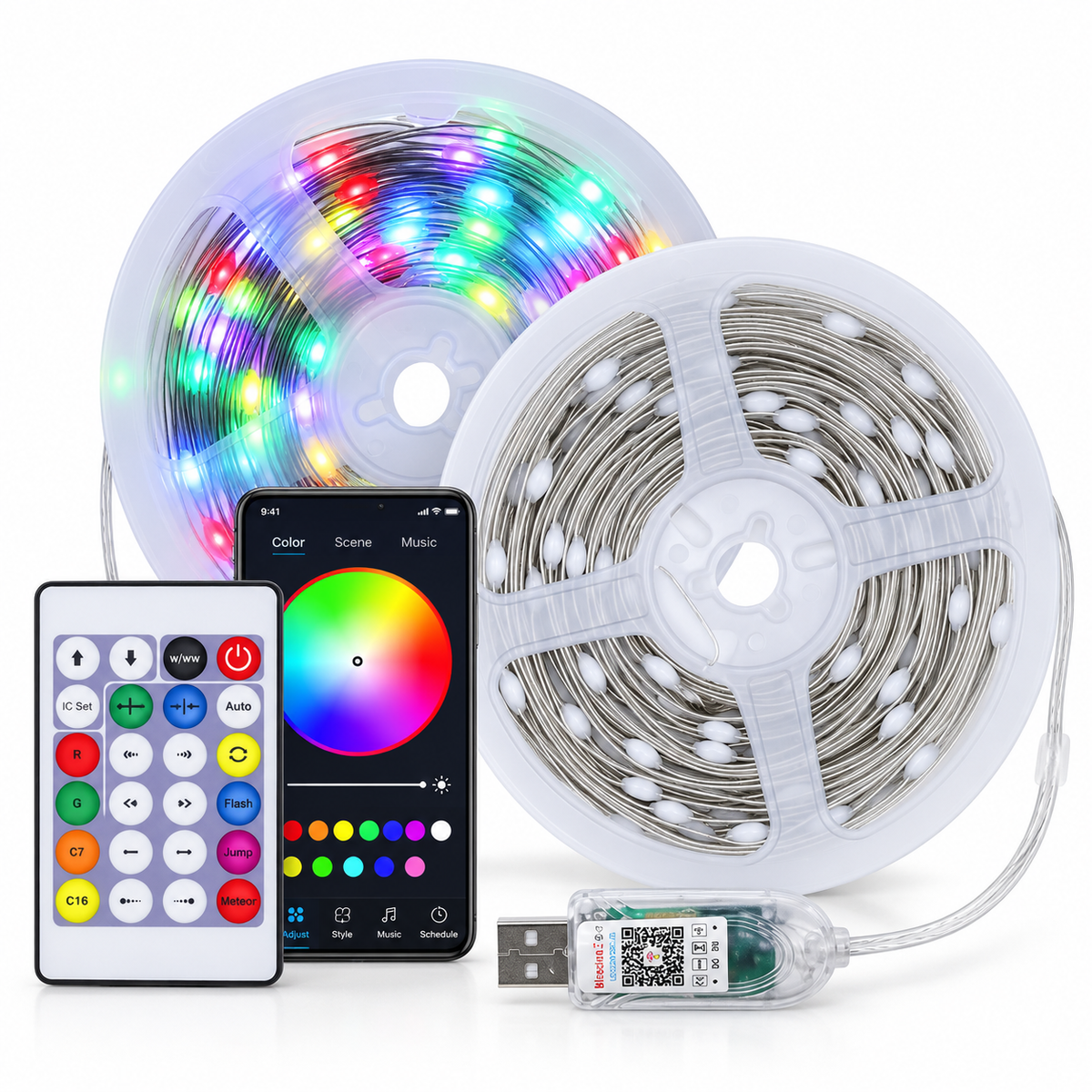 10M RGB Music LED Fairy String Light – USB Powered Flexible Color-Changing Copper Wire Light with Remote Control & Smart Bluetooth App Connectivity