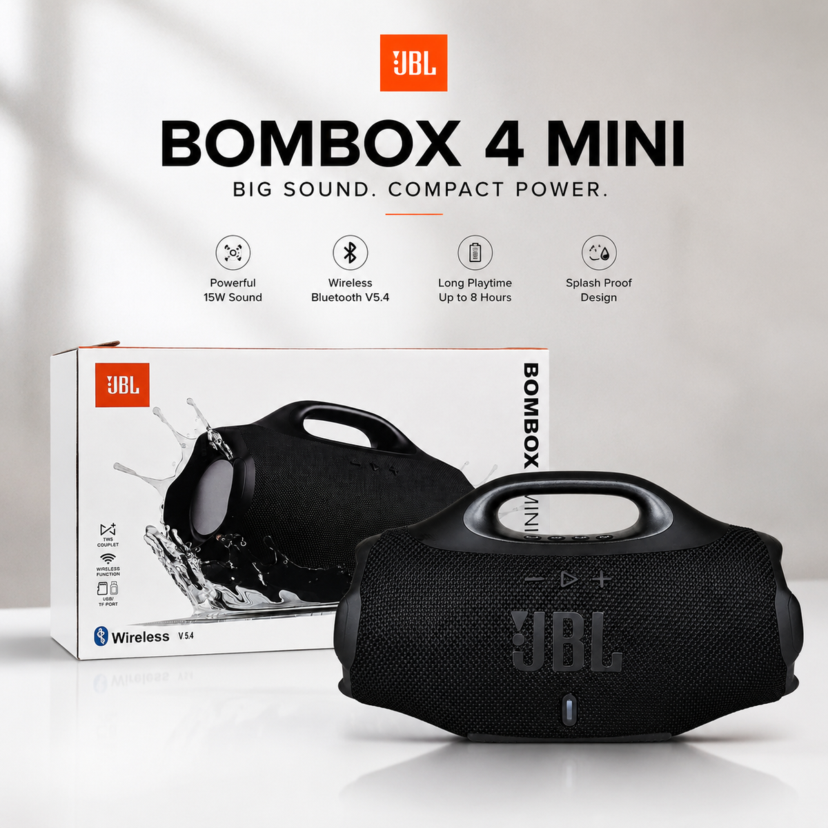 JBL Boombox 4 Mini Portable Wireless Speaker – 15W, Bluetooth 5.4, TWS