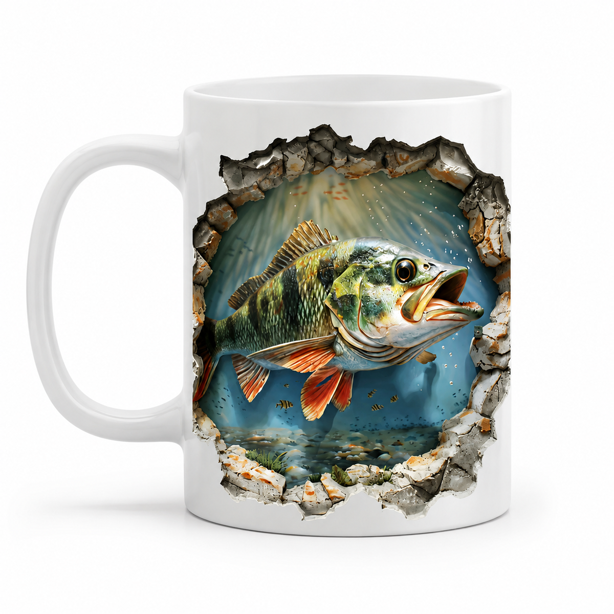 3D Fish In Water Design Ceramic Mug – Microwave & Dishwasher Safe Wraparound Coffee Mug with Protected Packaging