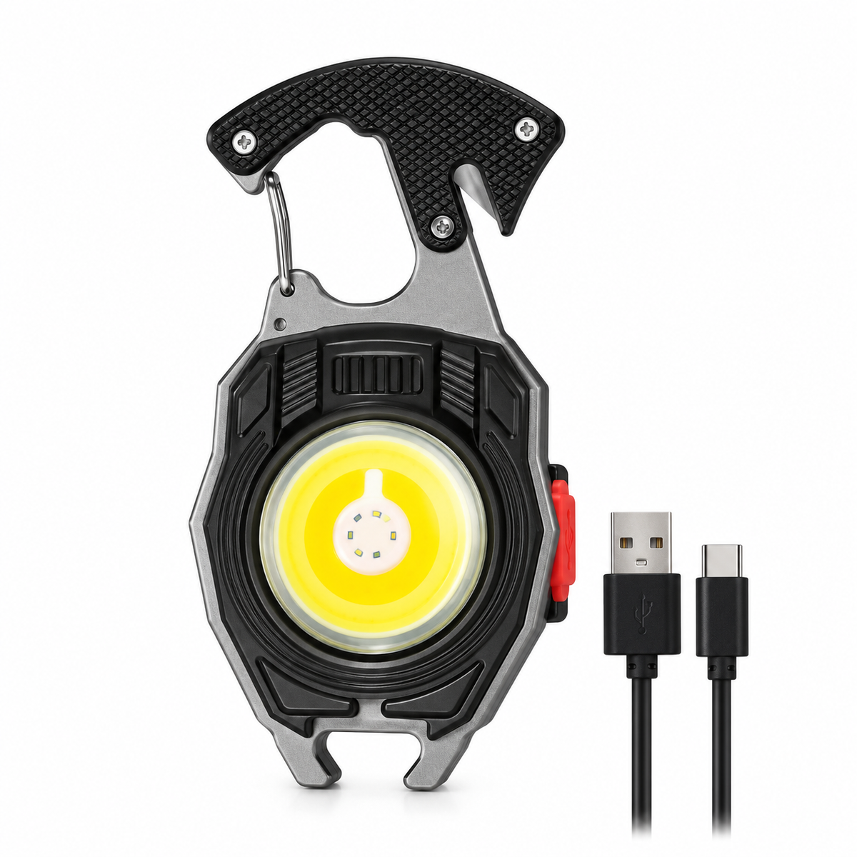 3 Gear Mini Rechargeable Keychain Flashlight – Multifunctional COB Pocket Torch with Magnetic Base, Screwdriver, Wrench, Cigarette Lighter & Waterproof Design