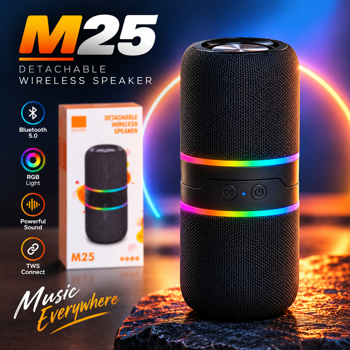 NEW M25 Outdoor Wireless DJ Two-in-One Split Bluetooth Speaker – 10W Portable Audio Player with Sync LED Lights, TWS, AUX & TF Card Support