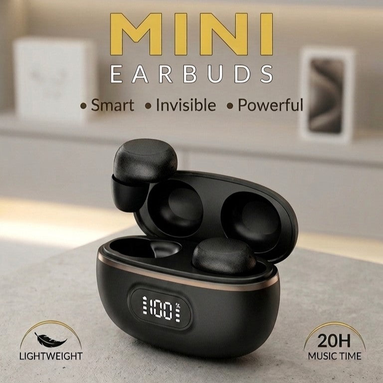 HnB Y17 Mini True Wireless Earbuds – Ultra-Compact In-Ear TWS with Matte Black Finish, Digital LED Battery Display & 20H Playtime
