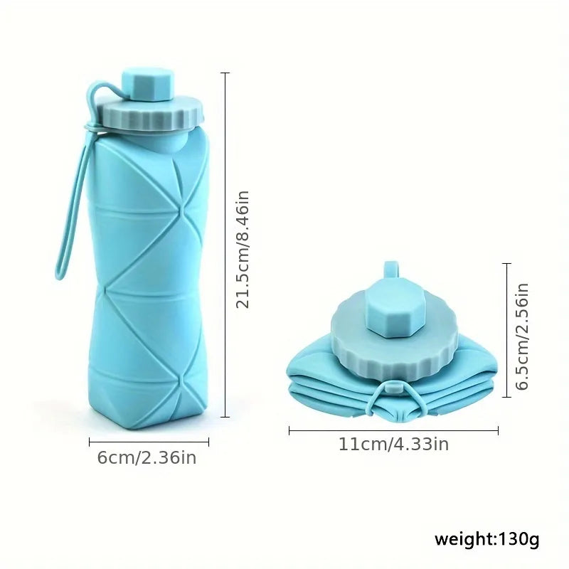 Creative Silicone Folding Water Cup – 600ml Portable & Scalable Leak-Proof Travel Bottle with Lid & Handle for Sports, Gym, Office & School (Multi-Color)