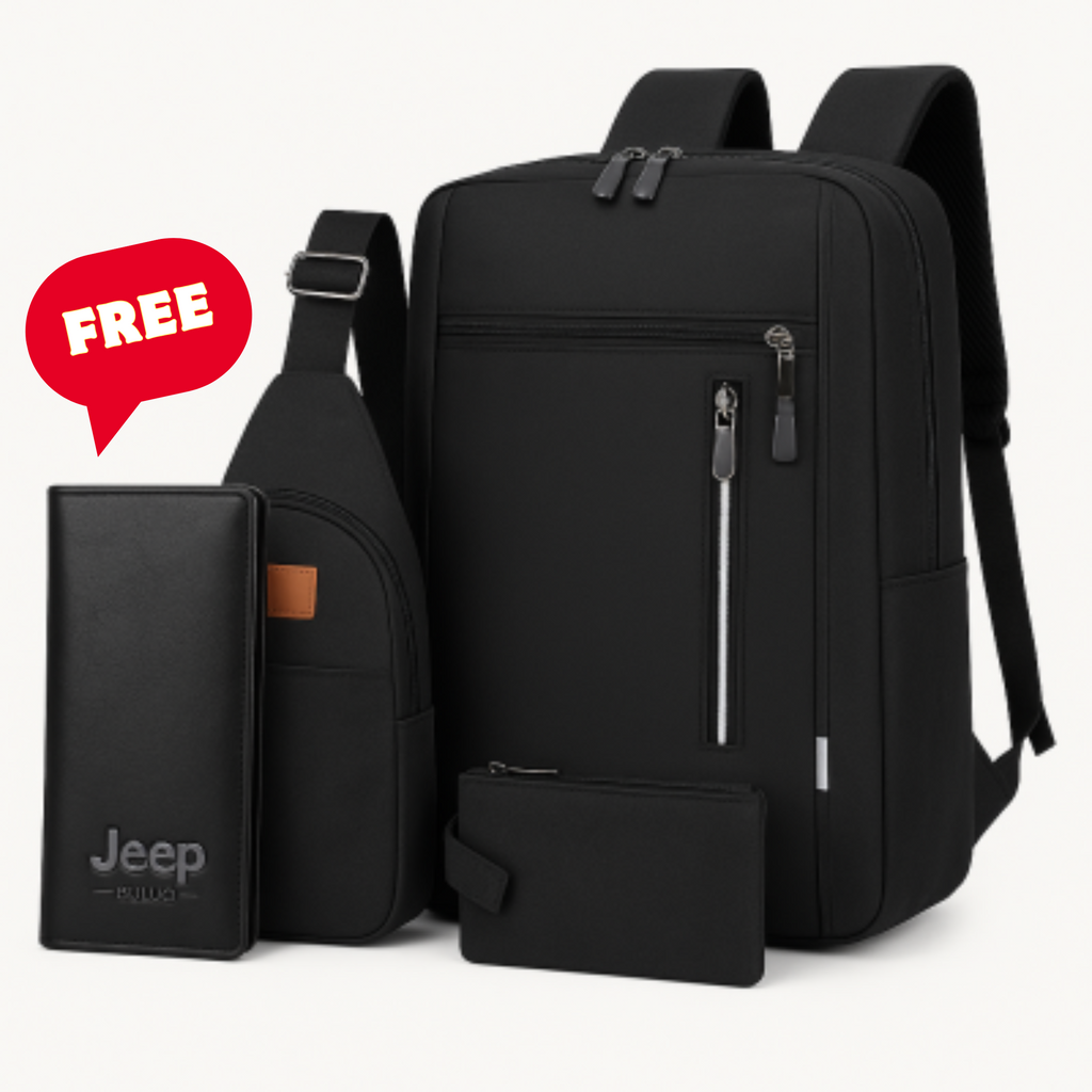 Premium Travel Bag Set 3.1 (3-in-1 Combo) – Multifunctional Large Backpack, Sling Bag & Pouch with FREE Jeep Wallet, Durable Design for Office, Travel, College & Casual Use
