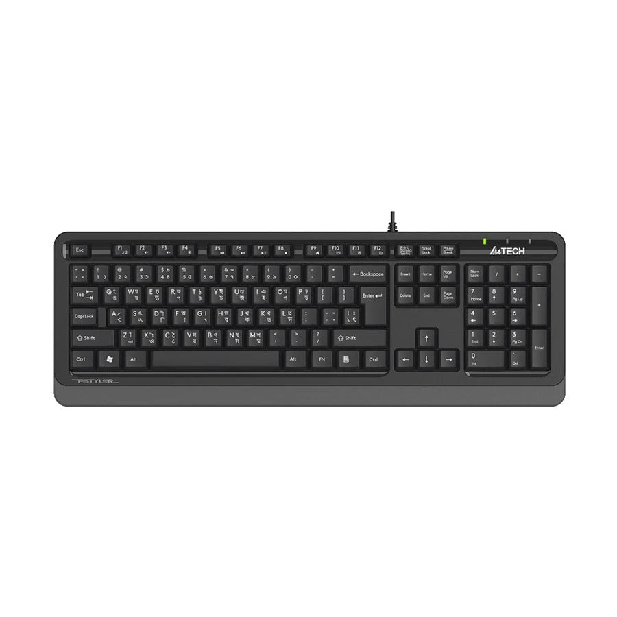 A4Tech FK10 Multimedia Comfort Keyboard – Sleek Round-Square Keycaps, 12 Hotkeys, Laser-Engraved Characters & Spill-Resistant Wired USB Keyboard
