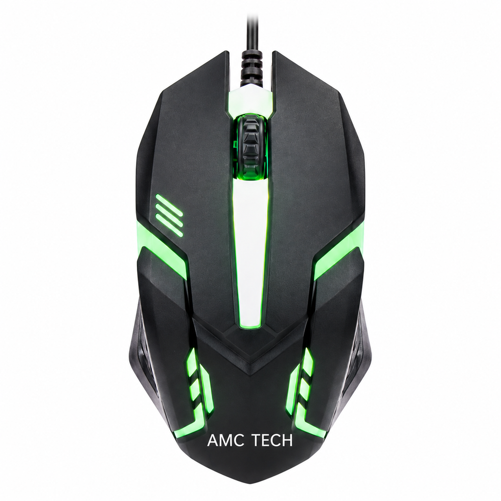 AMC TECH M15 Wired Gaming Mouse – Adjustable 800-2400 DPI, Multi-Color RGB Lighting, Ergonomic Grip, 10 Million Clicks Durability & Plug-and-Play Compatibility