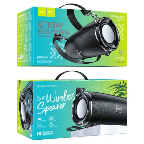 HOCO HC5 Sports Wireless Speaker – 30W Dual Drivers, Bluetooth 5.0, Water, Dust & Shock Resistant, Long Battery Life & Portable Outdoor Speaker