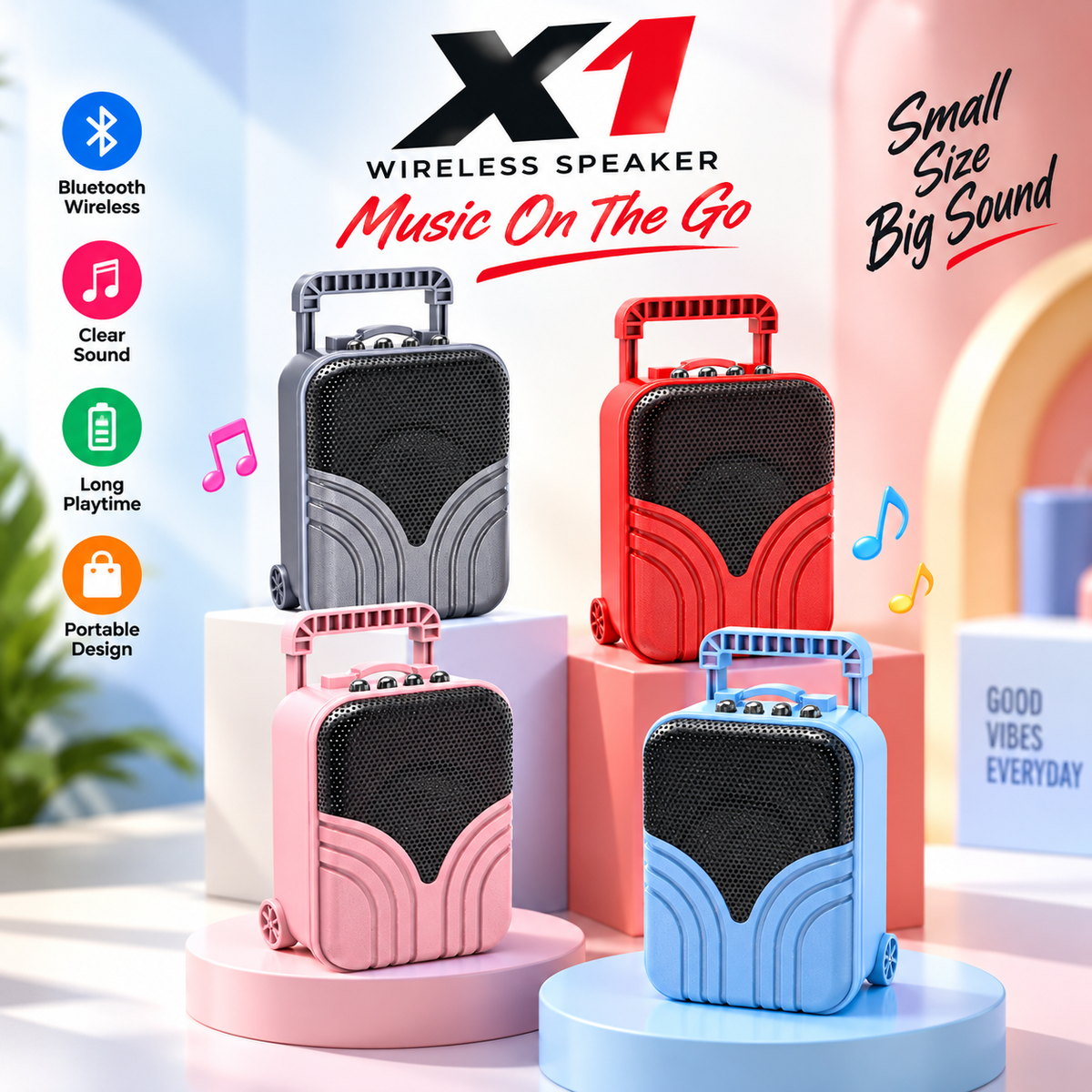 X1 Portable Wireless Bluetooth Speaker – 1200mAh Rechargeable Battery, Compact Plastic Body & Seamless Wireless Connectivity