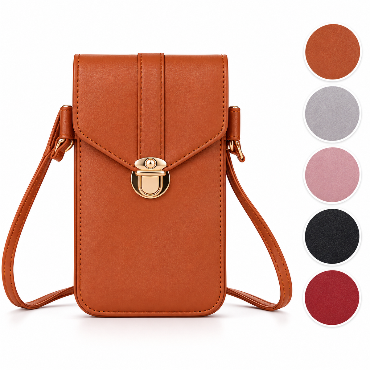Women's PU Leather Phone Holder Crossbody Bag - Brown