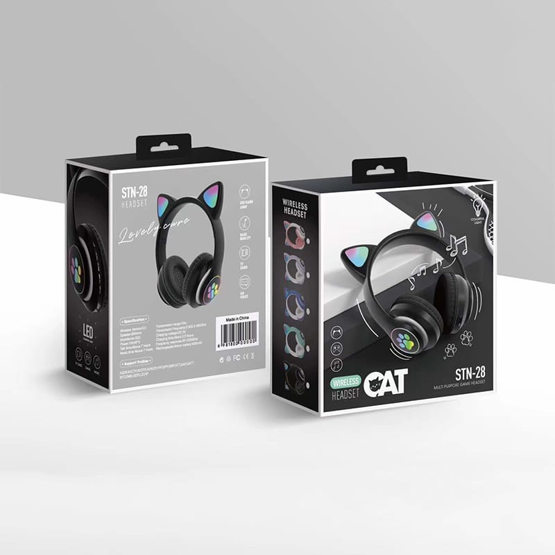 CAT STN-28 Wireless Cat Ear Headset – Bluetooth 5.0 Over-Ear Headphones with 40mm Speakers, 400mAh Battery, 7-Hour Playtime & Cute Stylish Design