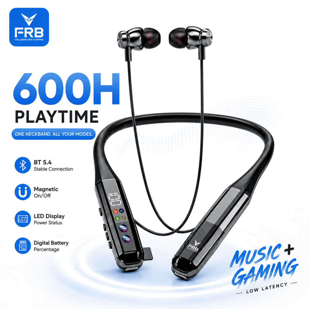 FRB N-26 Wireless Bluetooth 5.4 Neckband Earphone - 600 Hours Standby