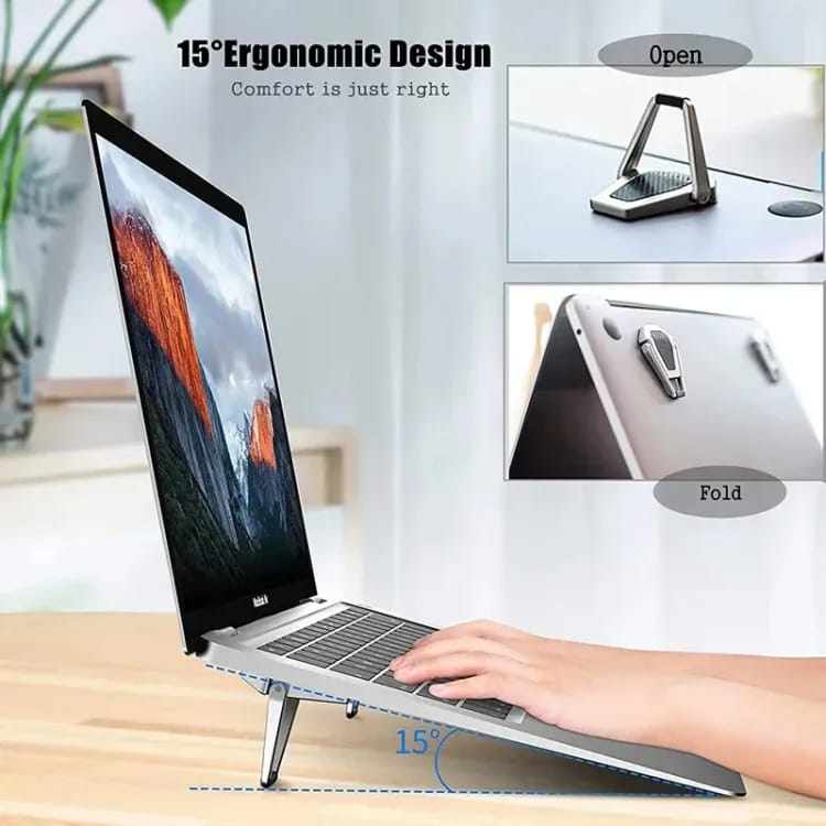 Mini Metal Foldable Laptop Stand (1 Pair) – Ergonomic Mini Desk Foot Riser, Non-Slip Silicone Support, Heat Dissipation & Portable Mount Holder for MacBook, Air, Pro, Lenovo & All Notebooks