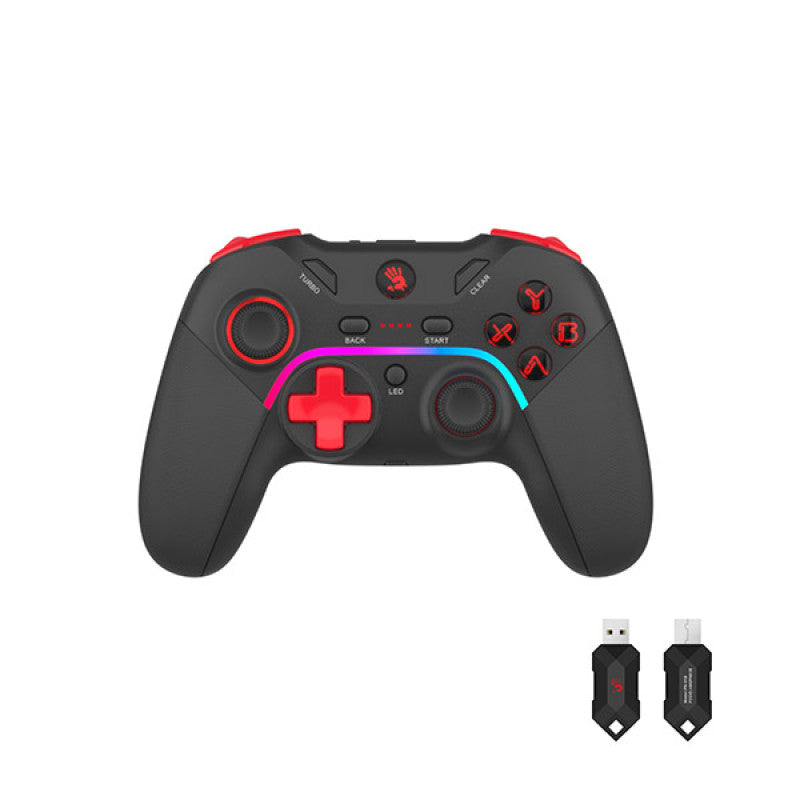 A4Tech Bloody GPW70 2.4G Wireless RGB Gaming Controller (Black) – Multi-Platform Compatible, Dual Connection, RGB Animation, 3.5mm Audio Jack & Up to 13 Hours Battery Life