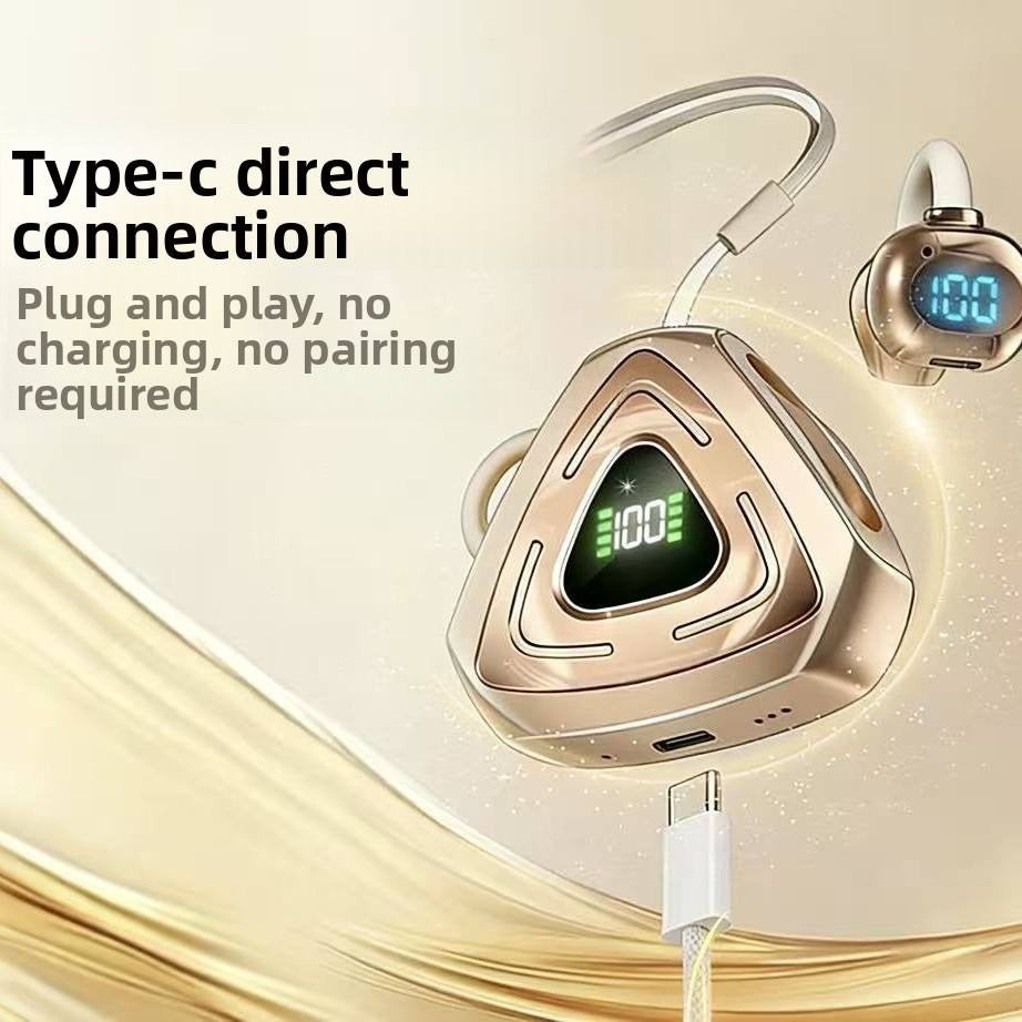J82 Open-Ear Clip-On True Wireless Earbuds – Bluetooth 5.4 TWS Gaming Headphones with Digital LED Display, Low Latency & IPX4 Waterproof
