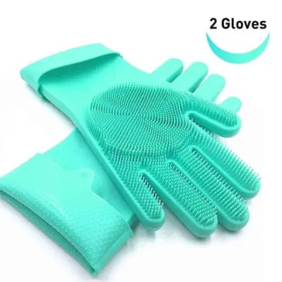 2 Pcs Magic Silicone Dish Washing Gloves – 2-in-1 Reusable Waterproof Cleaning Gloves with Built-in Scrubbers for Kitchen, Dishwashing & Heat Resistant up to 440°F (Multicolor)