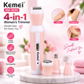 Kemei KM-3024 4-in-1 Rechargeable Women’s Grooming Kit – Painless Body Shaver, Nose, Eyebrow & Facial Hair Trimmer with Cordless Design