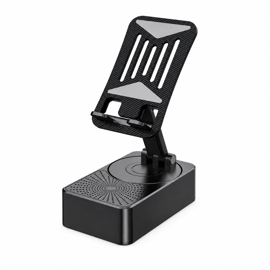 3-in-1 Foldable Mobile Phone Holder with Bluetooth Speaker – Adjustable Desktop Phone Stand, TWS 5.3 Audio, Power Bank & Portable Stand