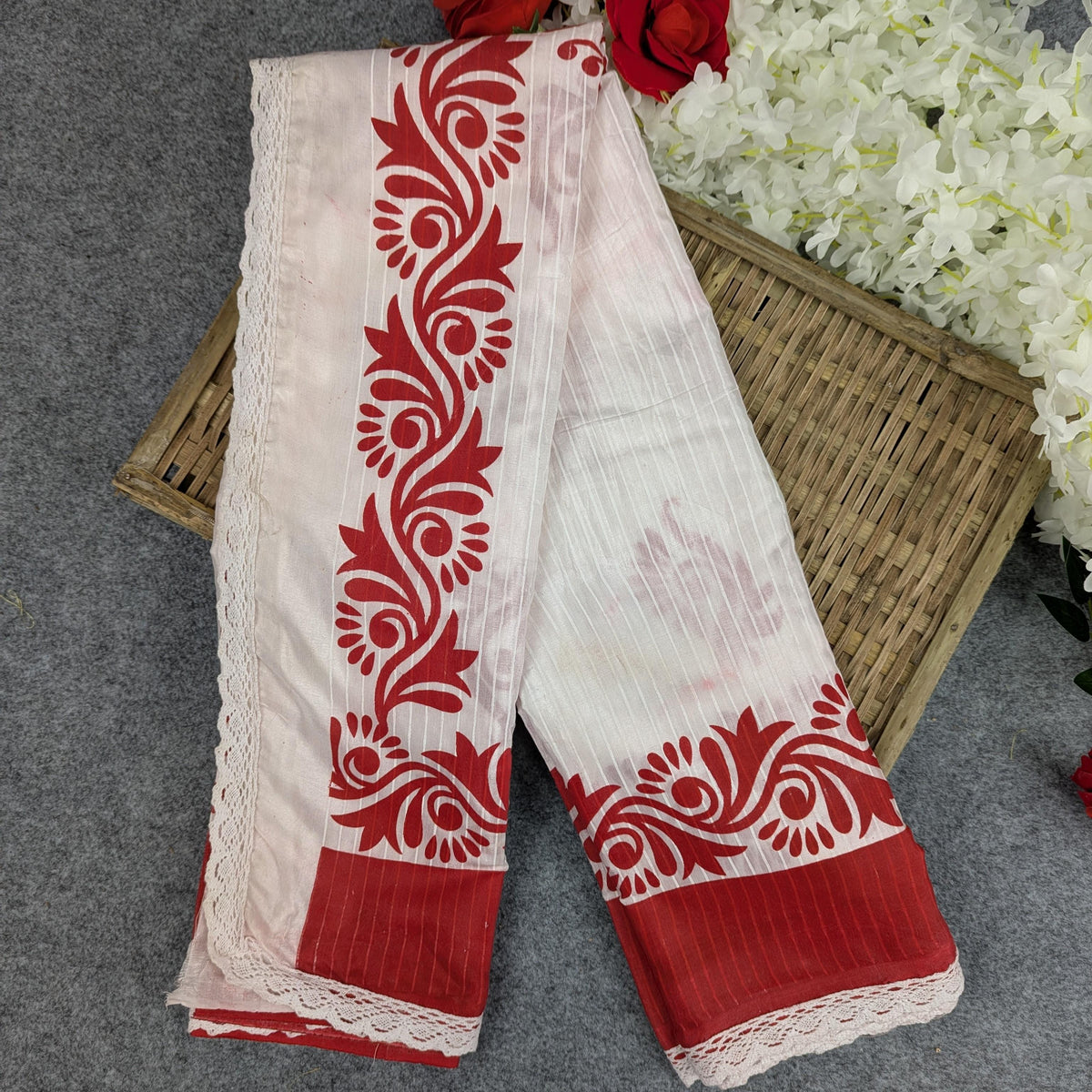 Half Silk Screen Print Sharee - Puja Edition