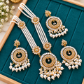 Exclusive Gorgeous Gold-Plated Kundan and Pearl Sitahar Jewelry Set (Sitahar, Earrings, and Tikli)