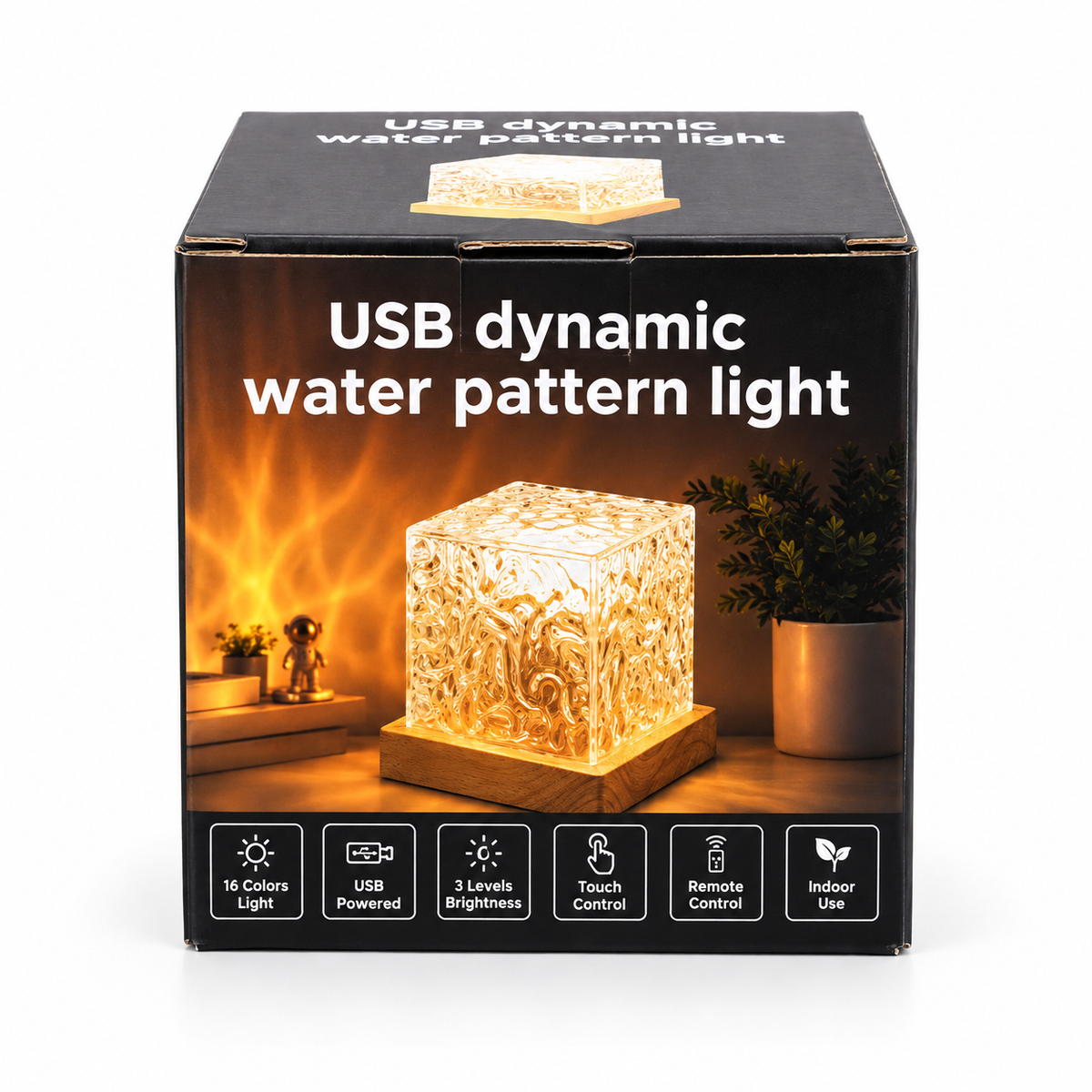 16-Color Plug-In USB Galaxy Night Light – Crystal Cube Ocean Wave Ambient Lamp with Remote Control, Dimmable Brightness & Dynamic Lighting Modes for Bedroom Decor