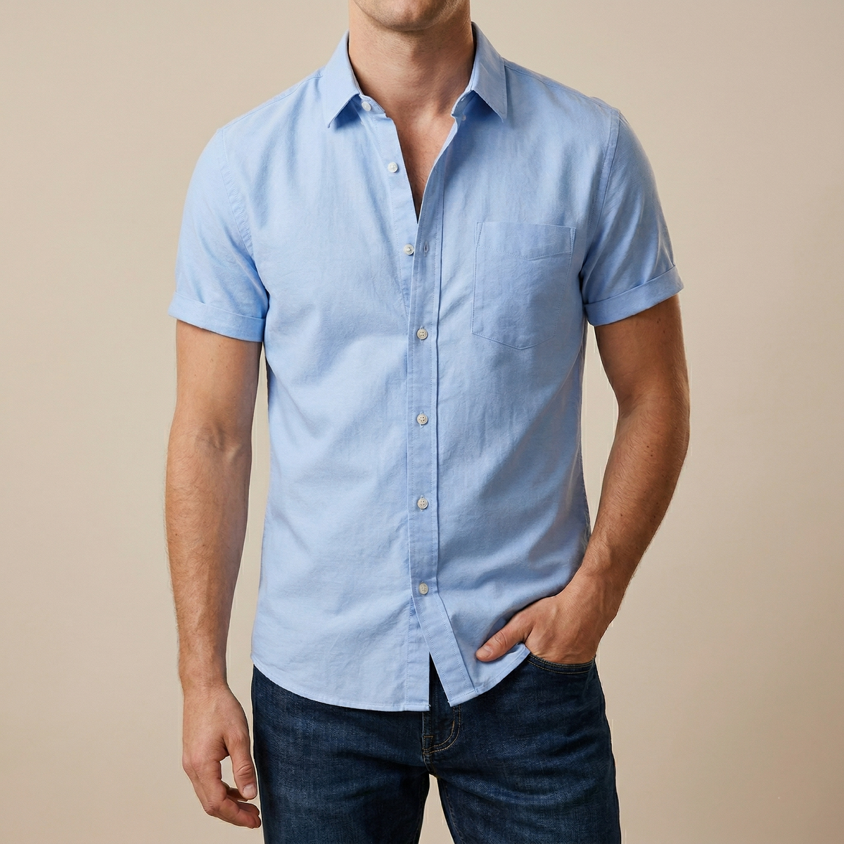 Men's Stylish Half Sleev Casual Solid Shirt  ( SKy )
