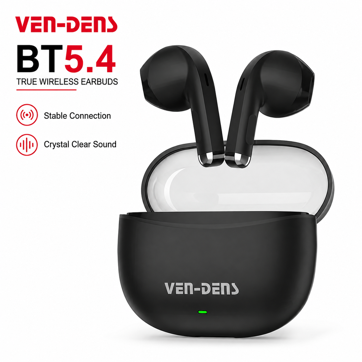 VEN-DENS VD-BT030 True Wireless Earbuds – Bluetooth 5.4 TWS with Transparent Design, Silicone Mic, Smart Touch Control & 300mAh Case