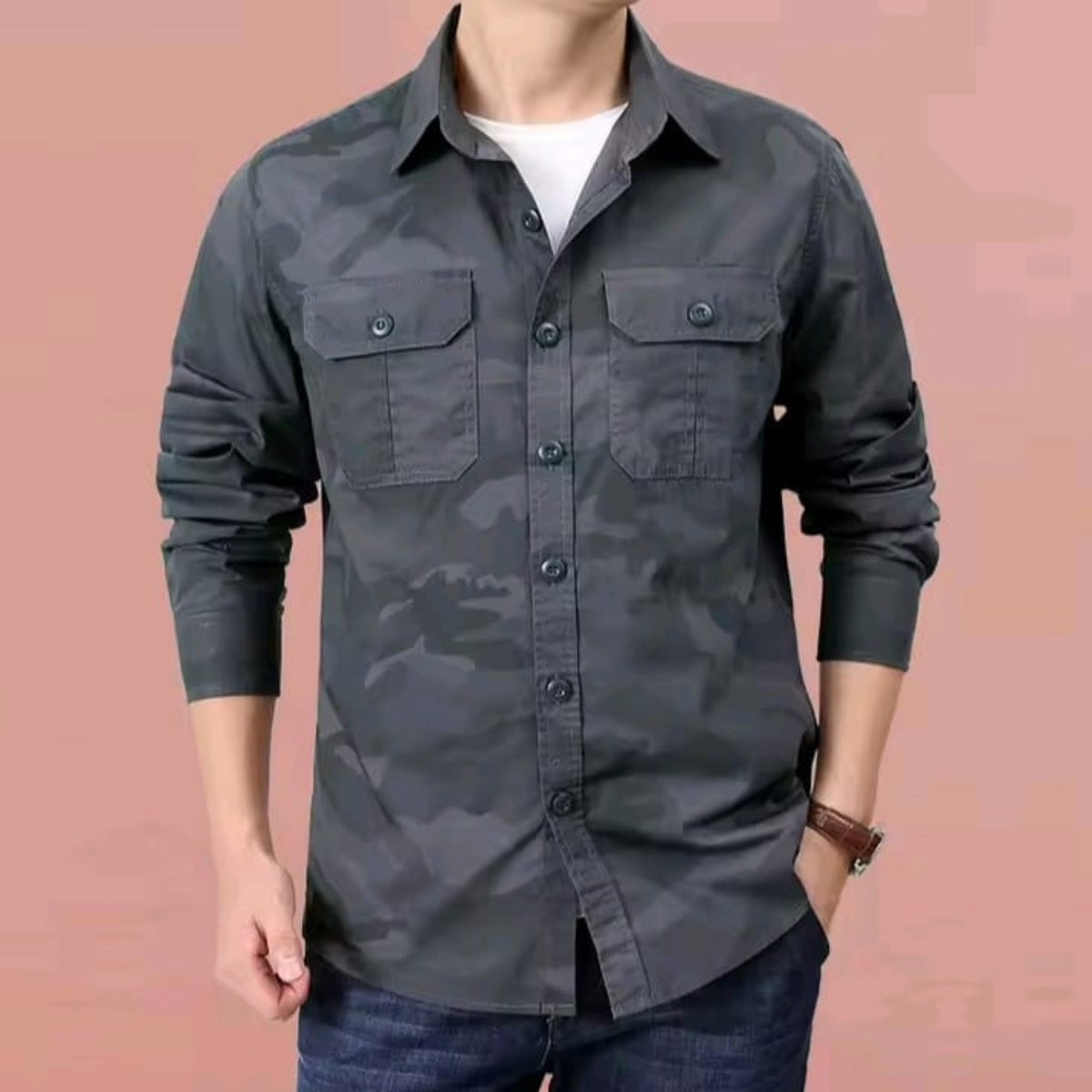 Full sleeves double pocket kemo printed Shirt