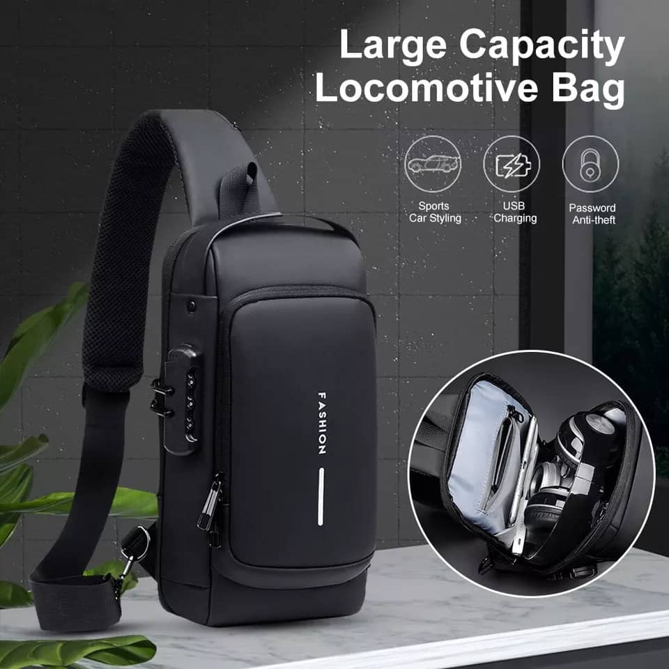 (Wallet ফ্রি) shoulder bag With Lock - Black