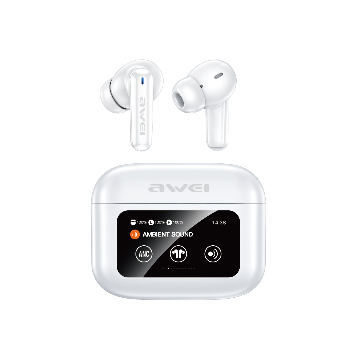 Awei T56 ANC True Wireless Earbuds – Smart LED Touch Screen Charging Case, Bluetooth 5.4, -35dB Active Noise Cancellation & IPX6 Waterproof