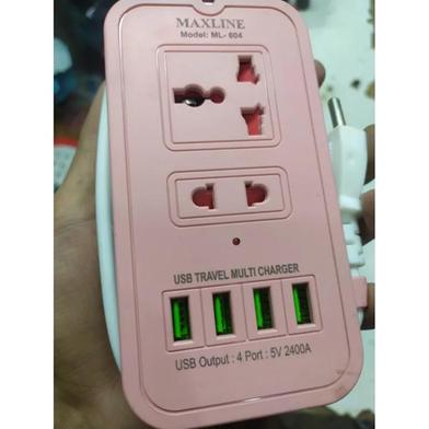 Maxline ML-604 4 USB Ports 2 Sockets Travel Multi Charger And Extension Socket With 6 Feet Cable