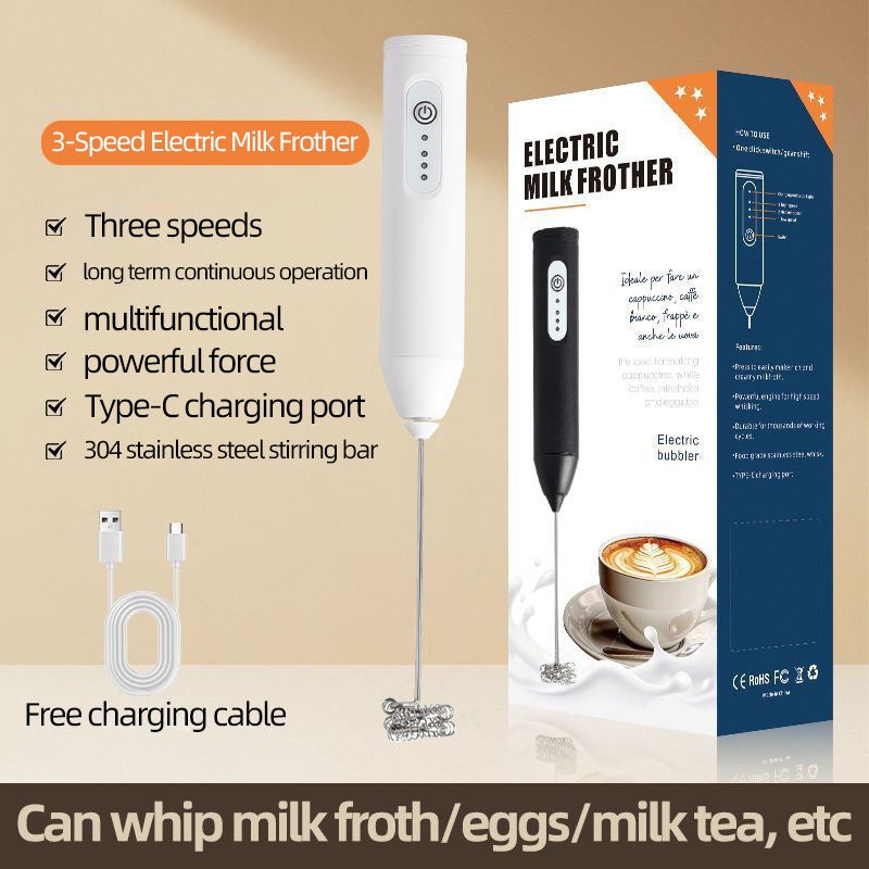 Rechargeable coffee mixer Stainless Steel coffee & Milk Frother Handheld 3-Speed Adjustable